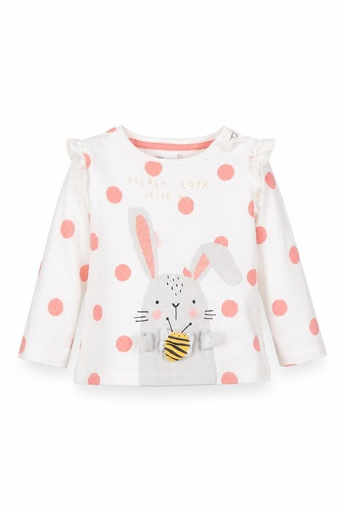 Front view of F&F Baby White Polka Dot Basic T-Shirt, size 3-6, Months