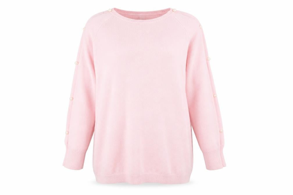 Front view of Antholohy women’s pink jumper, size UK 16