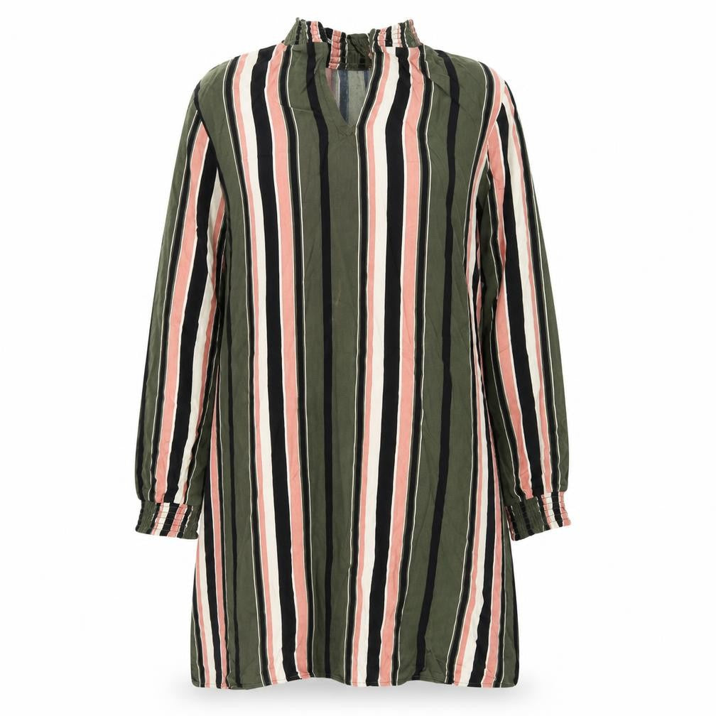 Front view of VILA women’s brown striped basic t-shirt, size UK 12