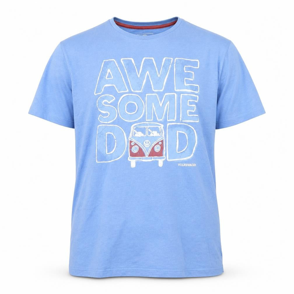 Front view of Volkswagen women’s blue basic t-shirt, size XL, - awesome dad