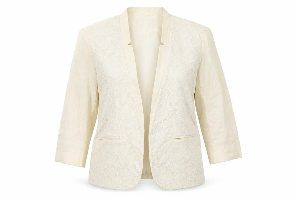 Front view of Bonmarché women’s white jacket, size UK 12