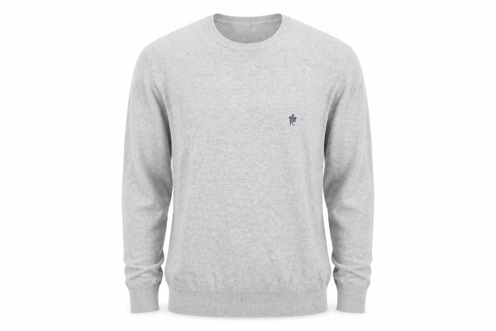 Front view of Preworn men’s grey henley jumper, size L