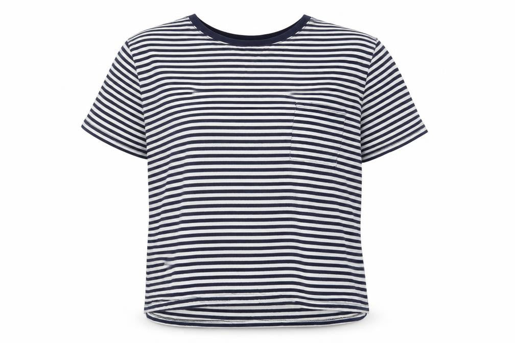 Front view of H&M women’s white striped basic t-shirt, size M