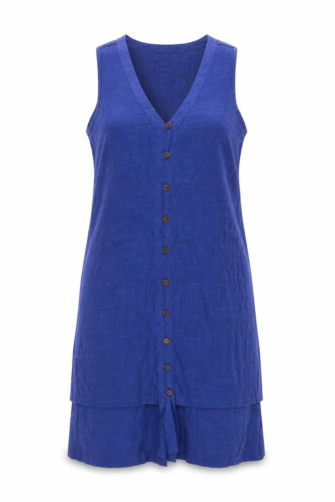 Front view of guapo women’s blue basic button-up, size L