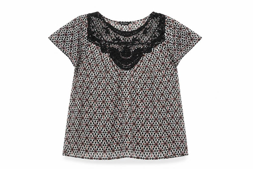 Front view of Miss Selfridge women’s black basic blouse, size UK 12