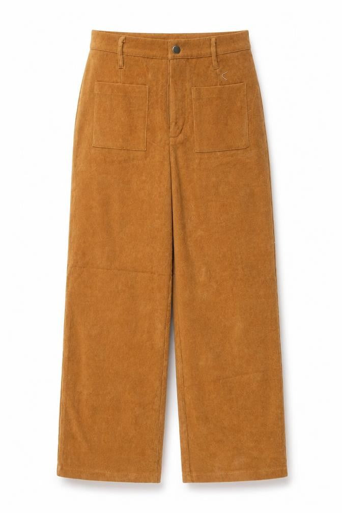 Front view of rumwe women’s brown trousers, size M, 26-inch leg