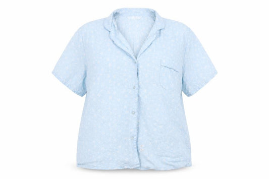 Front view of Preworn women’s blue basic button-up, size UK 16