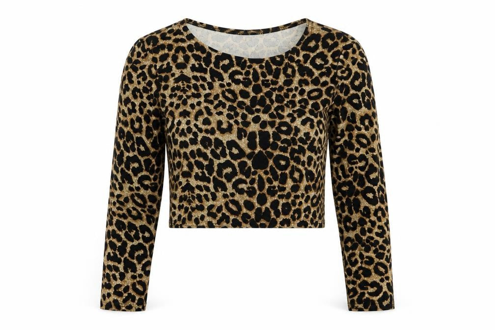 Front view of Buzy women’s brown animal print basic t-shirt, size S