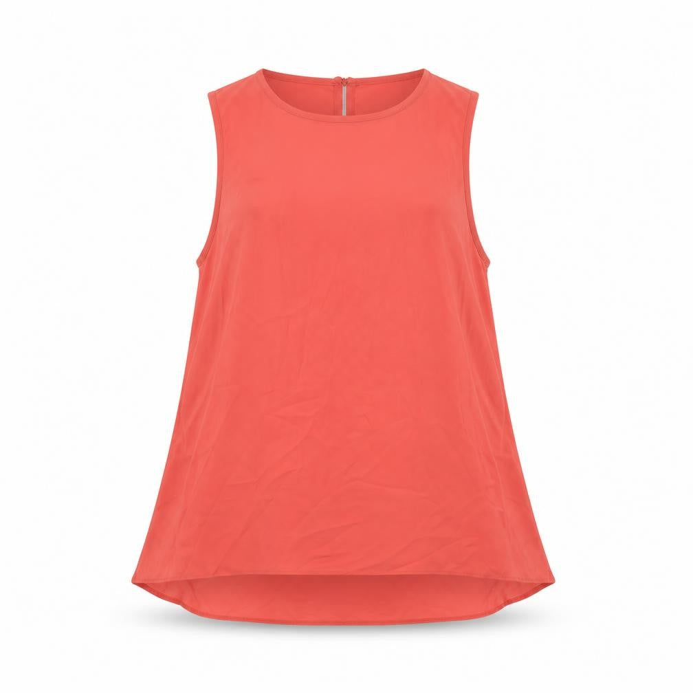 Front view of Dorothy Perkins women’s orange basic blouse, size UK 6, - coral colour