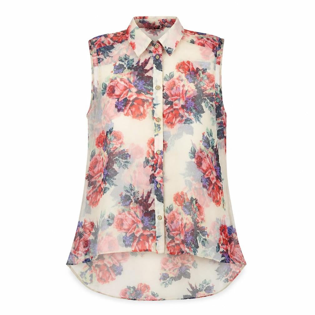 Front view of Topshop women’s multicoloured floral basic button-up, size UK 6