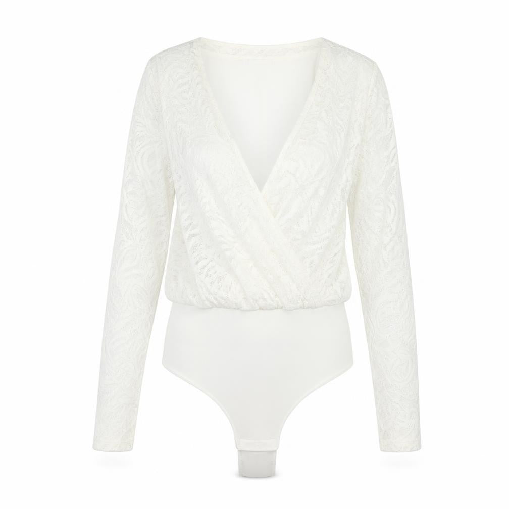 Front view of VILA women’s white bodysuit one-piece, size M