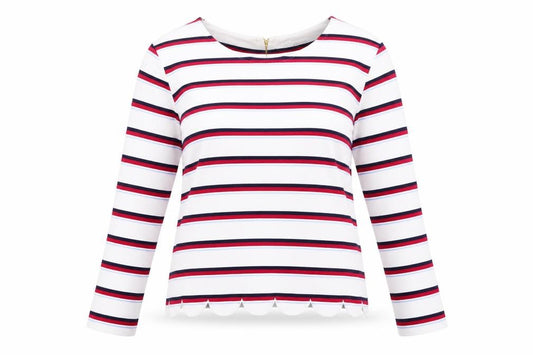 Front view of Marks & Spencer women’s multicoloured striped jumper, size UK 12