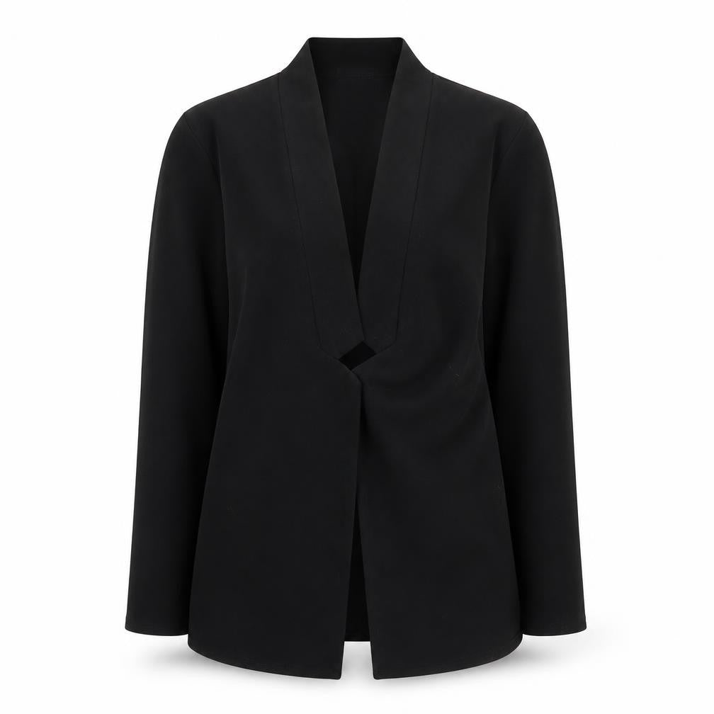 Front view of Boohoo women’s black jacket suit, size UK 10