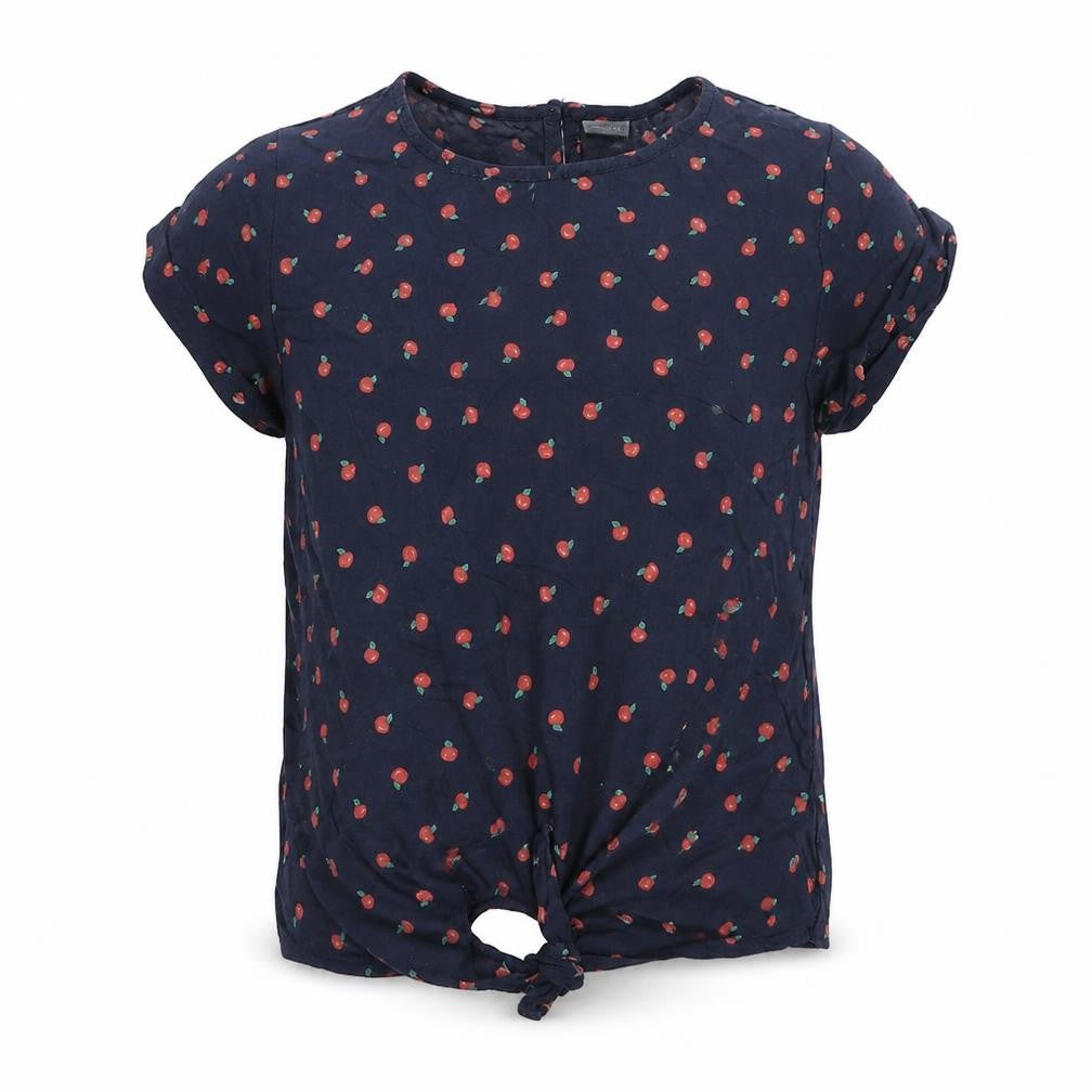 Front view of Next girls’ blue polka dot basic t-shirt, size 9, years - apples
