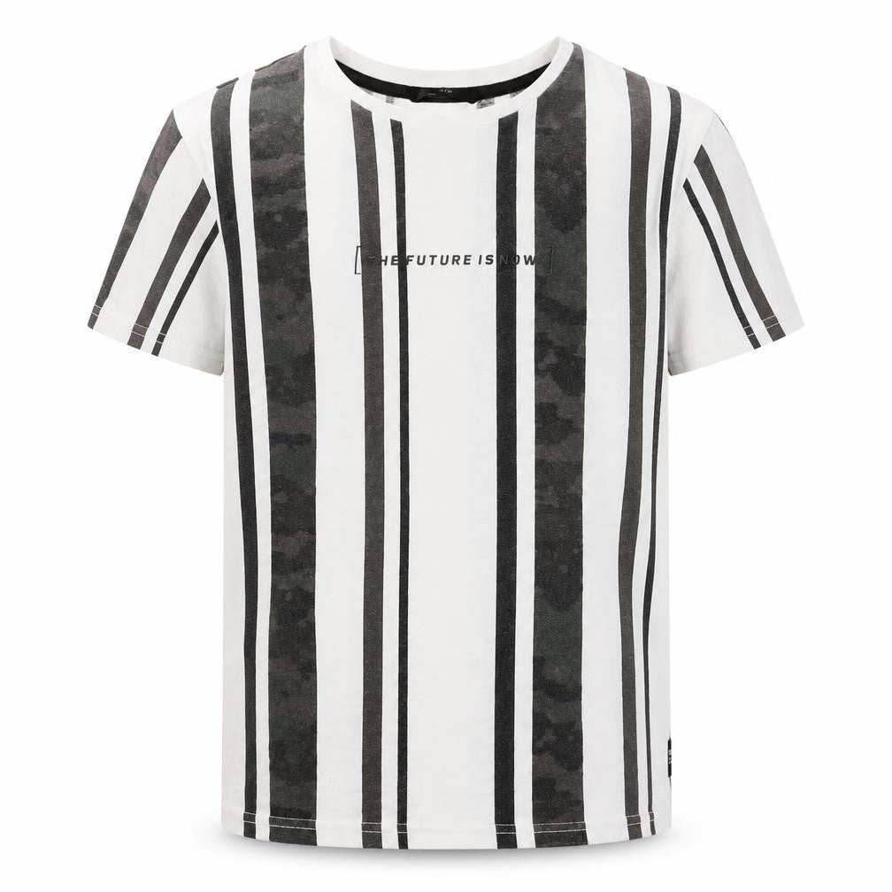 Front view of George boys’ white striped basic t-shirt, size 10-11, years