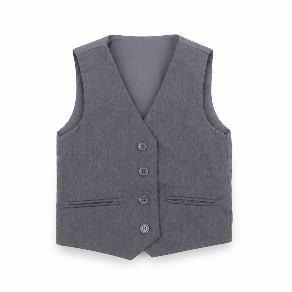Front view of Romario boys’ grey jacket waistcoat, size 2, years