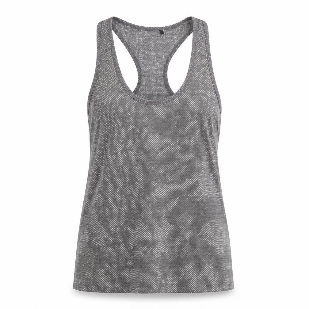 Front view of Primark women’s grey basic tank, size UK 8, - dotted pattern