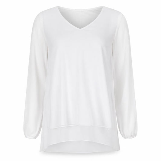 Front view of OJT women’s white basic blouse, size XL, - cold shoulder