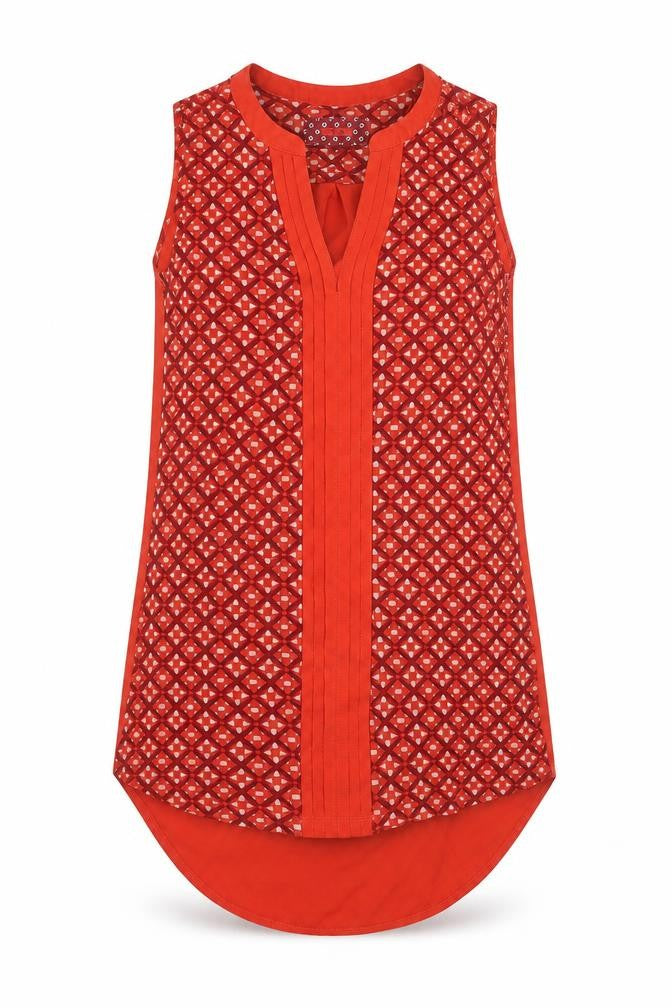 Front view of Next women’s red geometric basic blouse, size UK 6