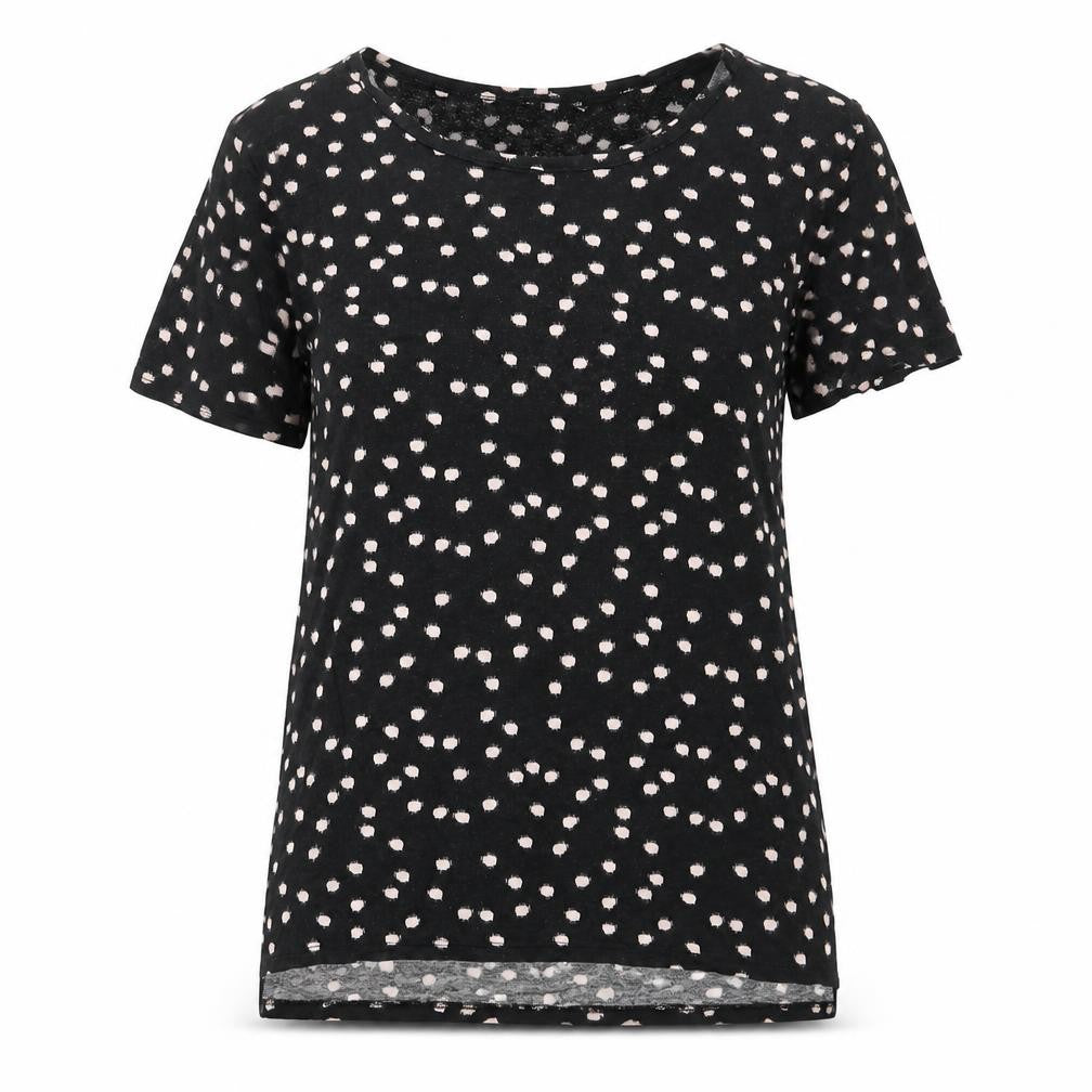 Front view of Debenhams women’s black polka dot basic t-shirt, size UK 10
