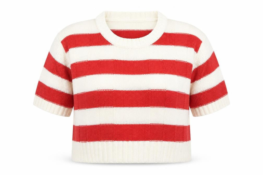 Front view of F&F women’s red striped jumper, size UK 14