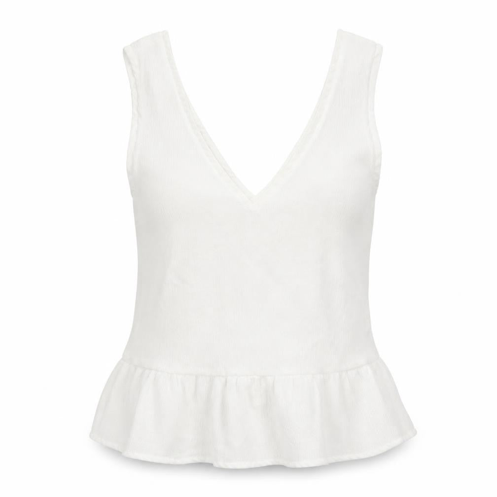 Front view of PRETTYLITTLETHING women’s white basic tank, size UK 4