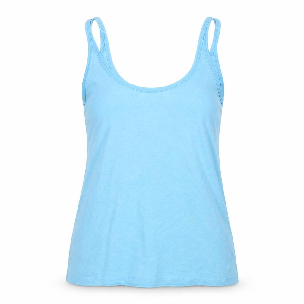 Front view of Primark women’s blue basic tank, size UK 12