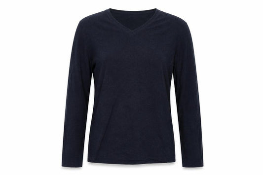 Front view of H&M women’s blue pullover sweatshirt, size L