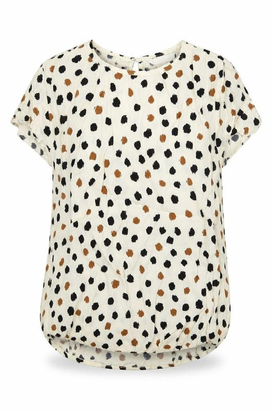 Front view of H&M women’s beige polka dot basic blouse, size UK 4