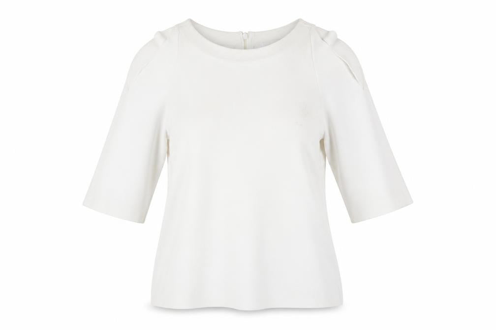 Front view of LK Bennet women’s white basic t-shirt, size S, - shoulder slits
