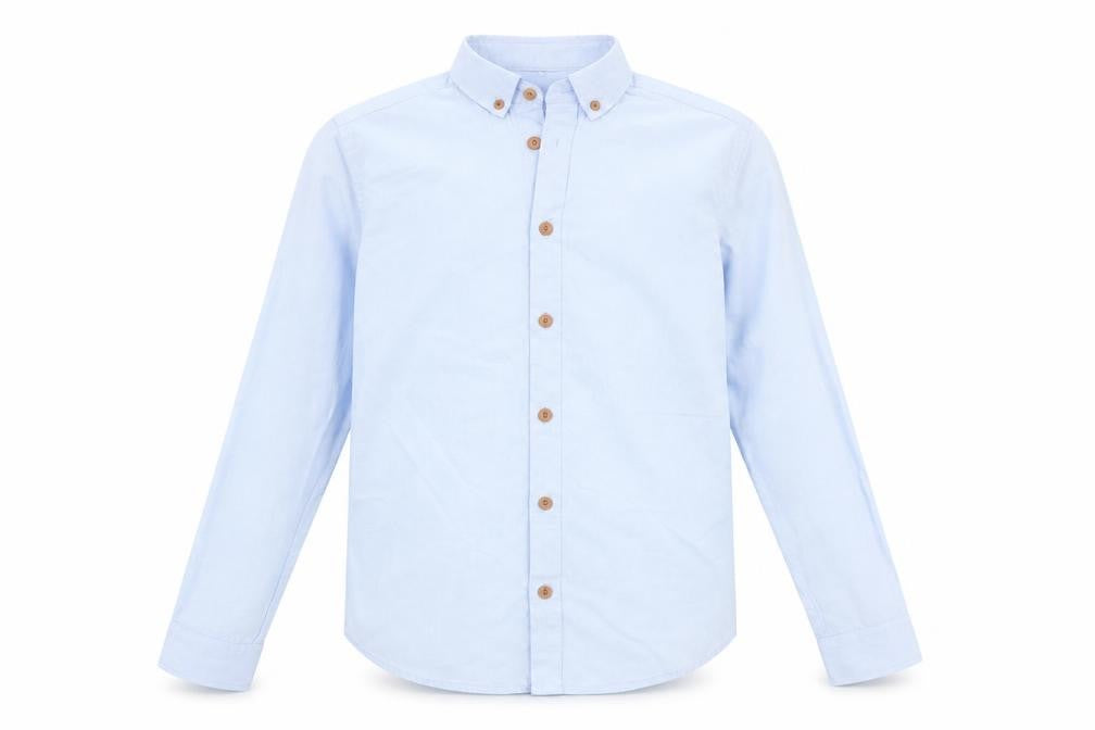 Front view of Autograph boys’ blue striped basic button-up, size 11, years