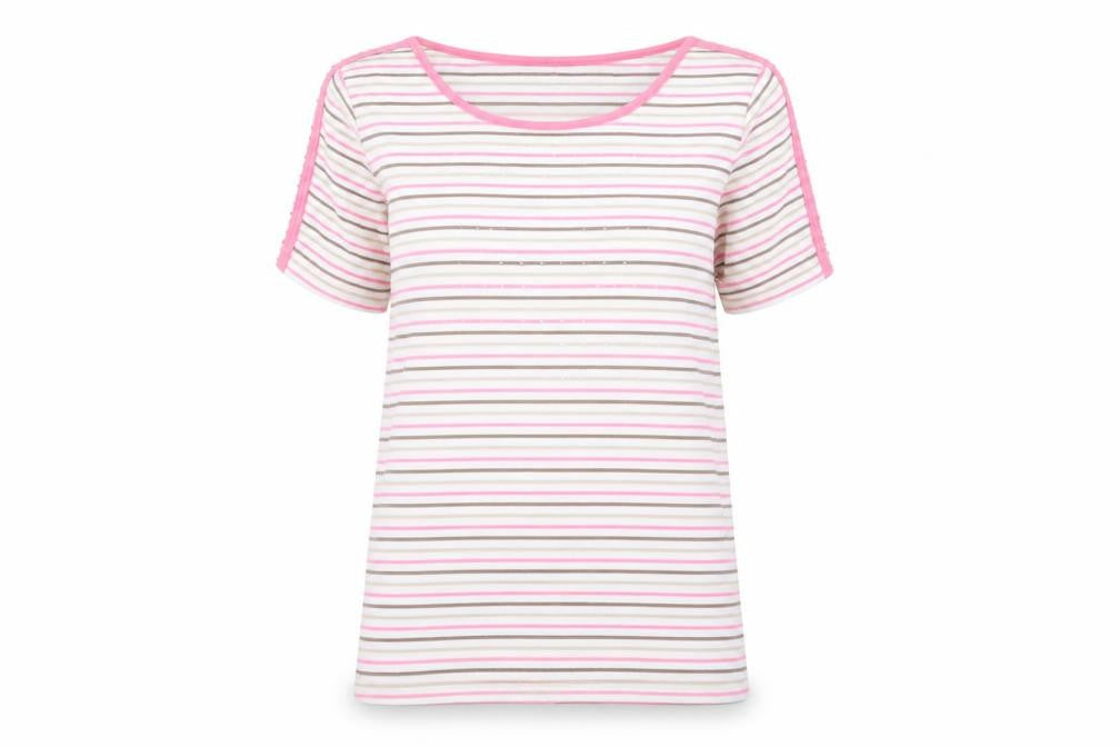 BM Casual Womens Pink Striped  Tunic T-Shirt Size M