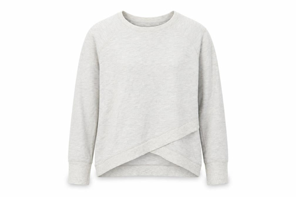 Front view of Souluxe women’s grey pullover sweatshirt, size S