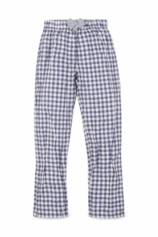 Front view of Next girls’ blue check pyjama pants, size 11, years