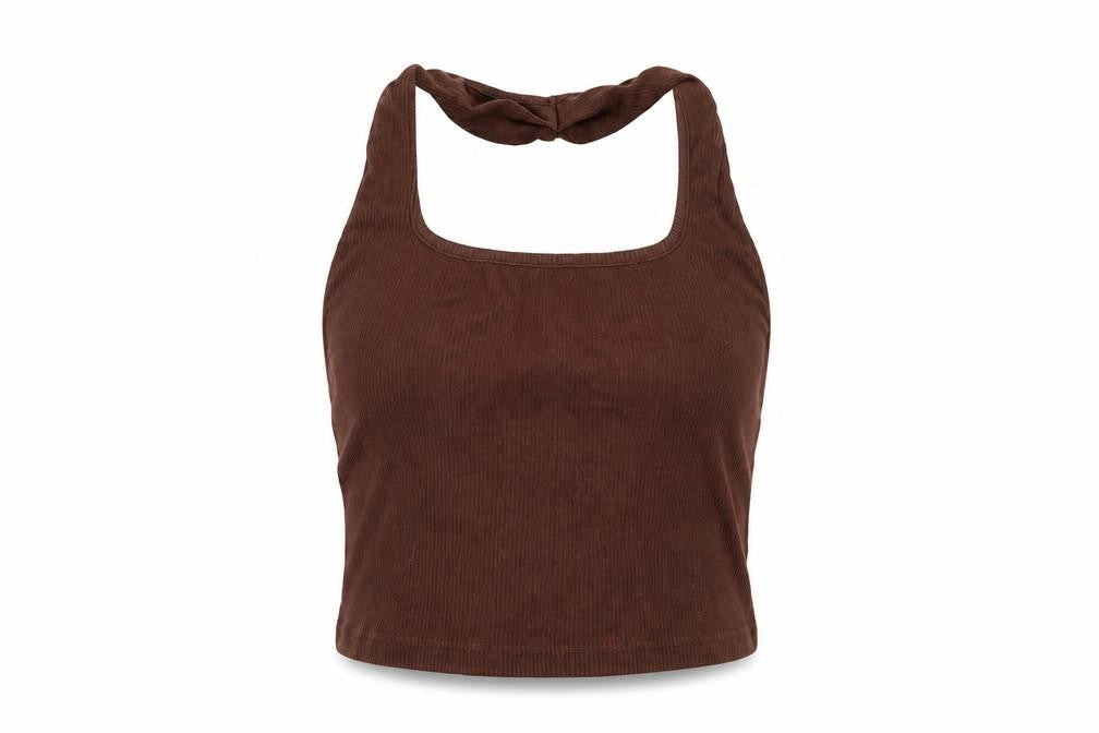Front view of SHEIN women’s brown basic t-shirt, size XS