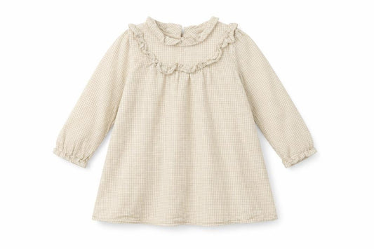 Front view of George girls’ beige check a-line, size 18-24, months