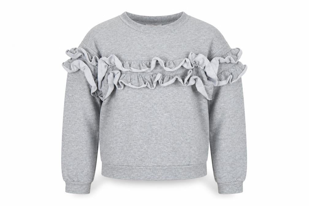 Front view of Yoyo s girls’ grey pullover sweatshirt, size 6, years