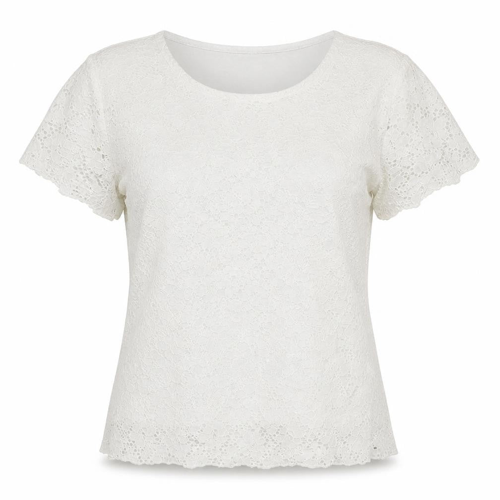 Front view of Brittany Black women’s white floral basic blouse, size S