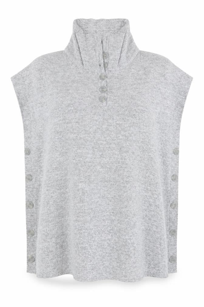 Front view of Preworn women’s grey cape jumper, size UK 16