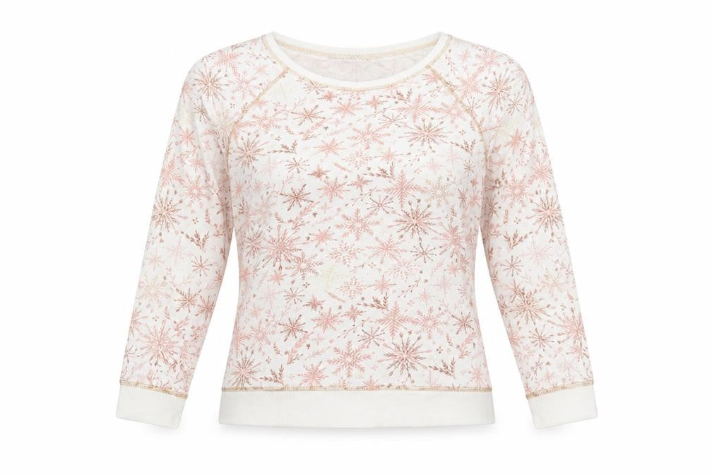 Front view of Tu women’s white fair isle top pyjama top, size UK 8, - snow flakes