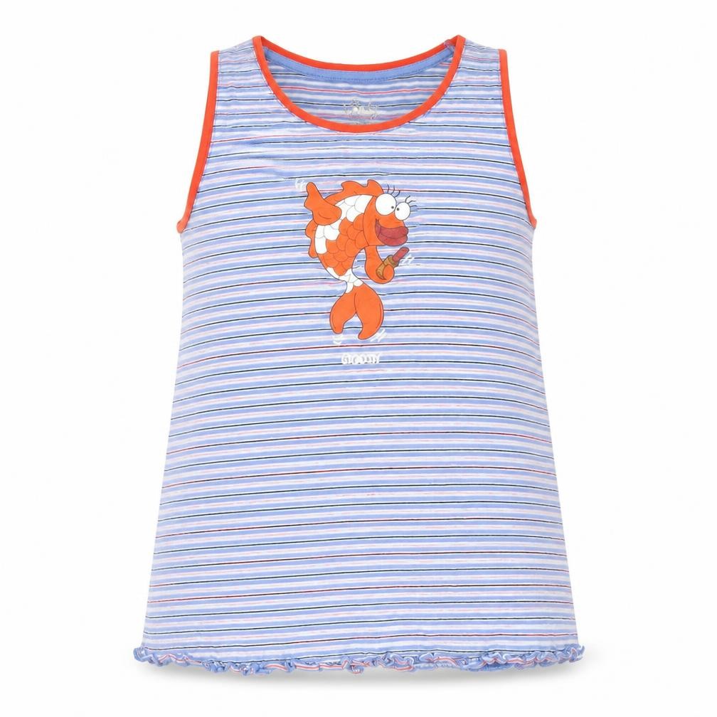 Front view of Woody girls’ blue striped basic tank, size 10, years - fish