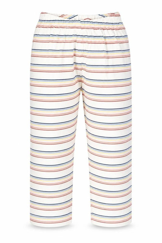 Front view of Woody girls’ multicoloured striped cropped trousers, size 12, years