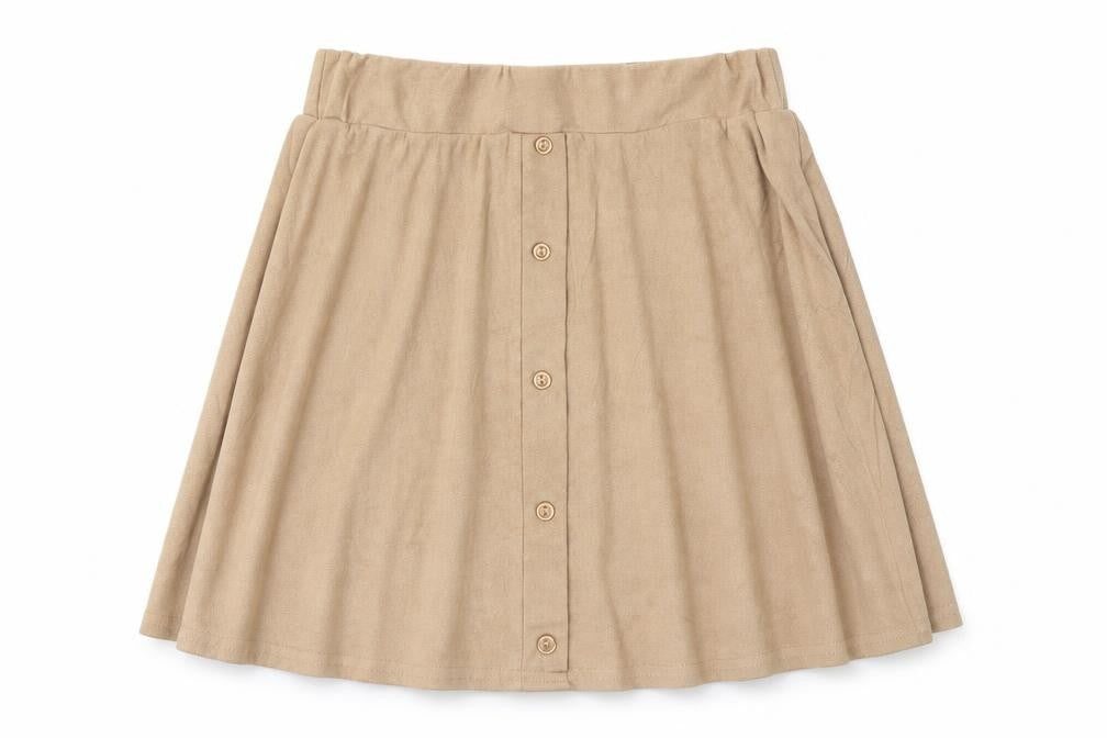 Front view of Boohoo women’s brown a-line skirt, size UK 10