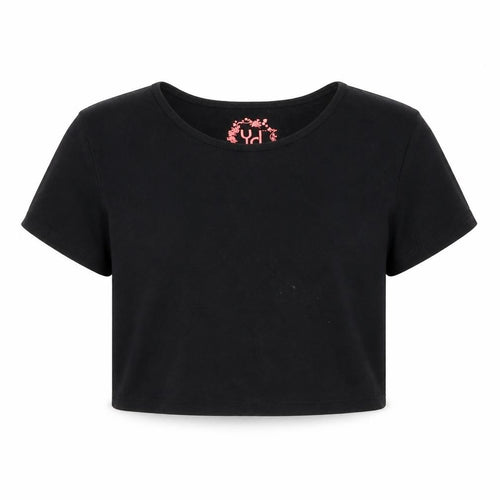 yd Girls Black   Cropped T-Shirt Size 11 Years