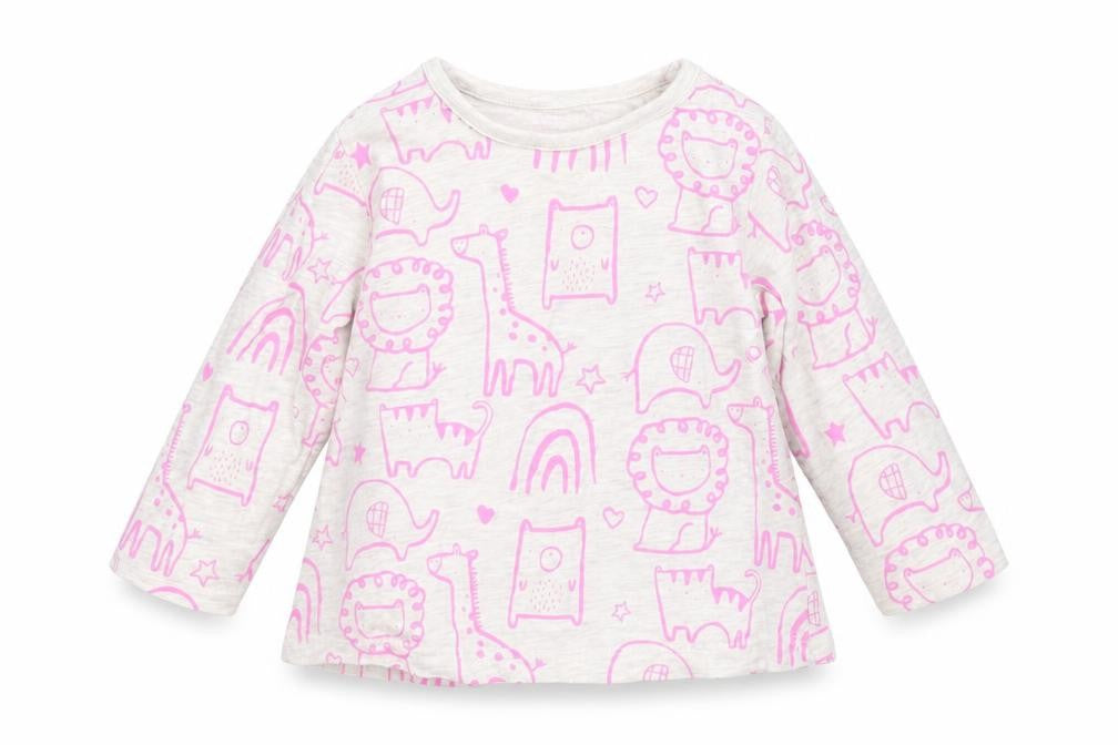 George Girls Grey Animal Print  Basic T-Shirt Size 6-9 Months  - Animals