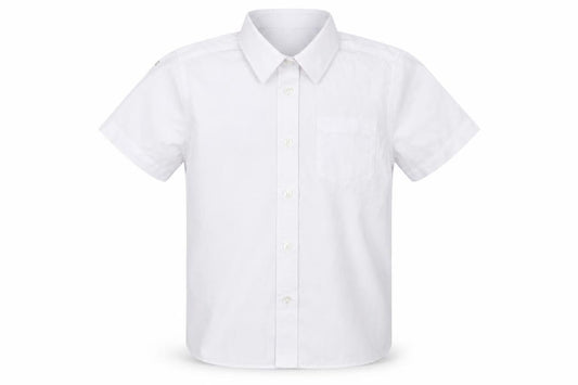 Front view of Matalan boys’ white basic button-up, size 8, years