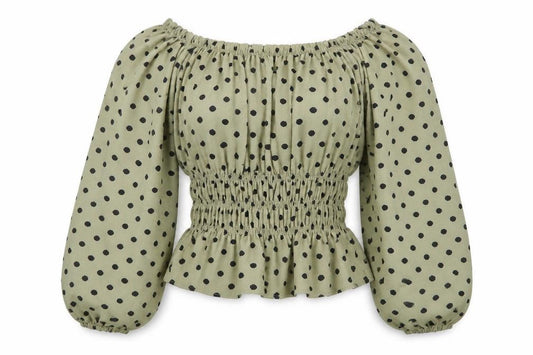 Front view of AX Paris women’s green polka dot basic blouse, size UK 8