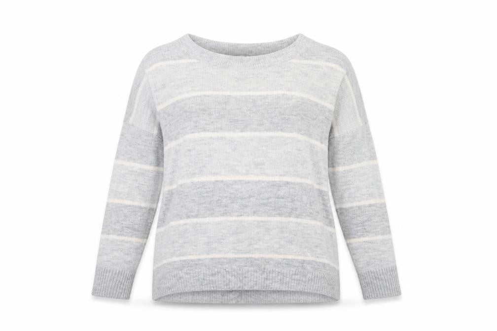 Front view of Gap women’s grey striped knit jumper, size M