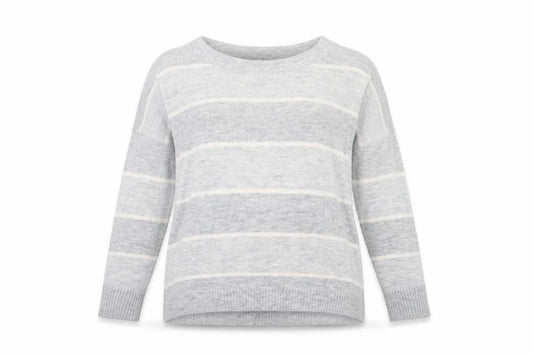 Front view of Gap women’s grey striped knit jumper, size M