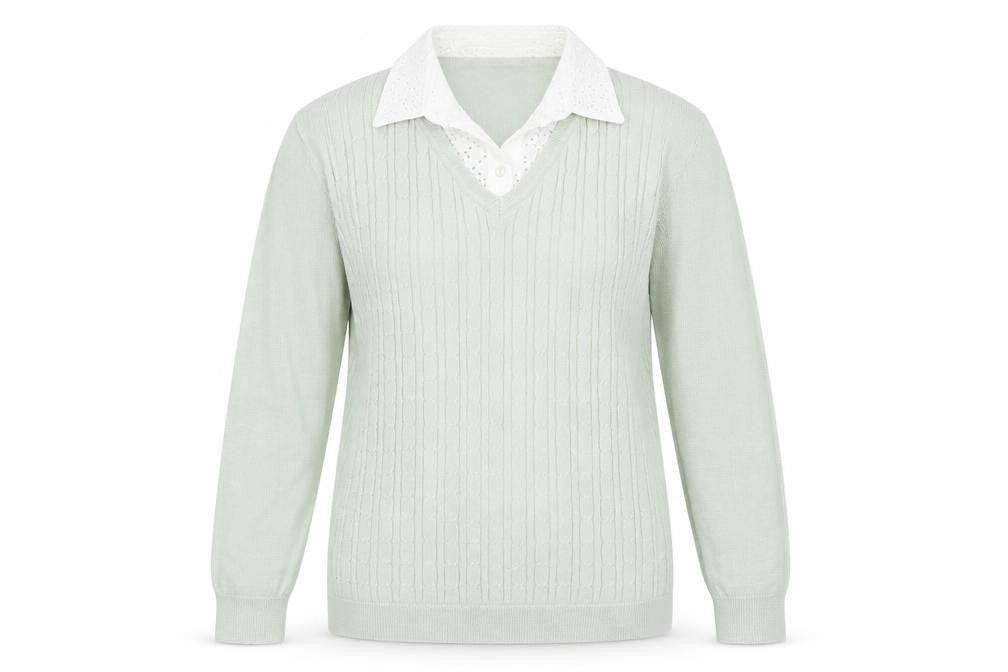 Front view of Bonmarché women’s green knit jumper, size UK 12